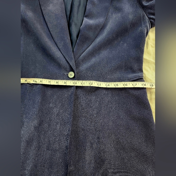 Vintage Bianca Nygard 100% Silk One-Button Navy Blue Blazer, Size 8 - Picture 9 of 11